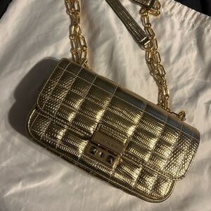 Michael Kors Gold Quilted Crossbody Bag with Chain Strap